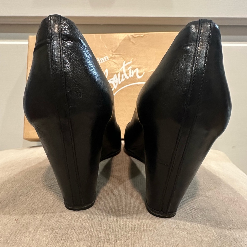 Christian Louboutin Black Leather Wedge Pumps - Picture 7 of 16